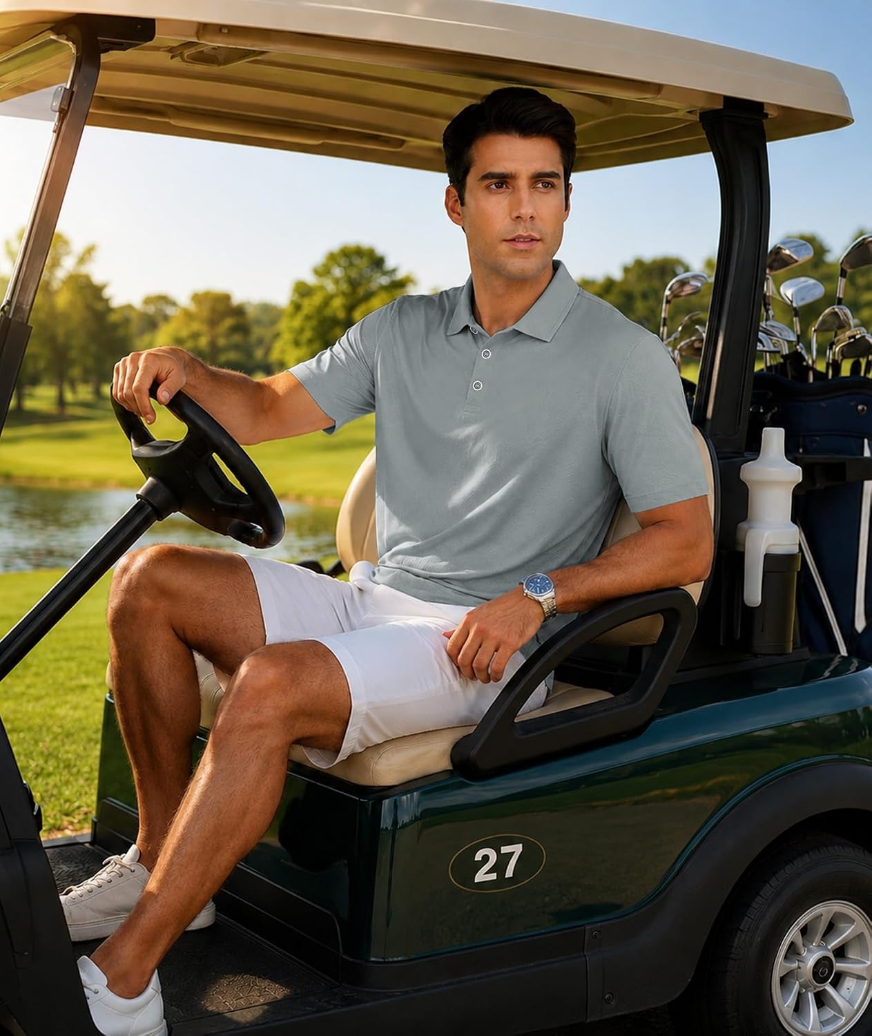 image:imageZITY 3 Pack Polo Shirts for Men Short Sleeve Daily Casual Performance Golf ShirtsBlackNavyGrey