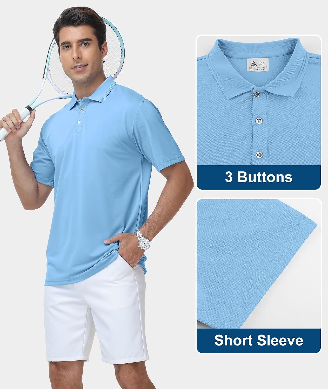 image:imageZITY 3 Pack Polo Shirts for Men Short Sleeve Daily Casual Performance Golf ShirtsBlackWhiteSky Blue