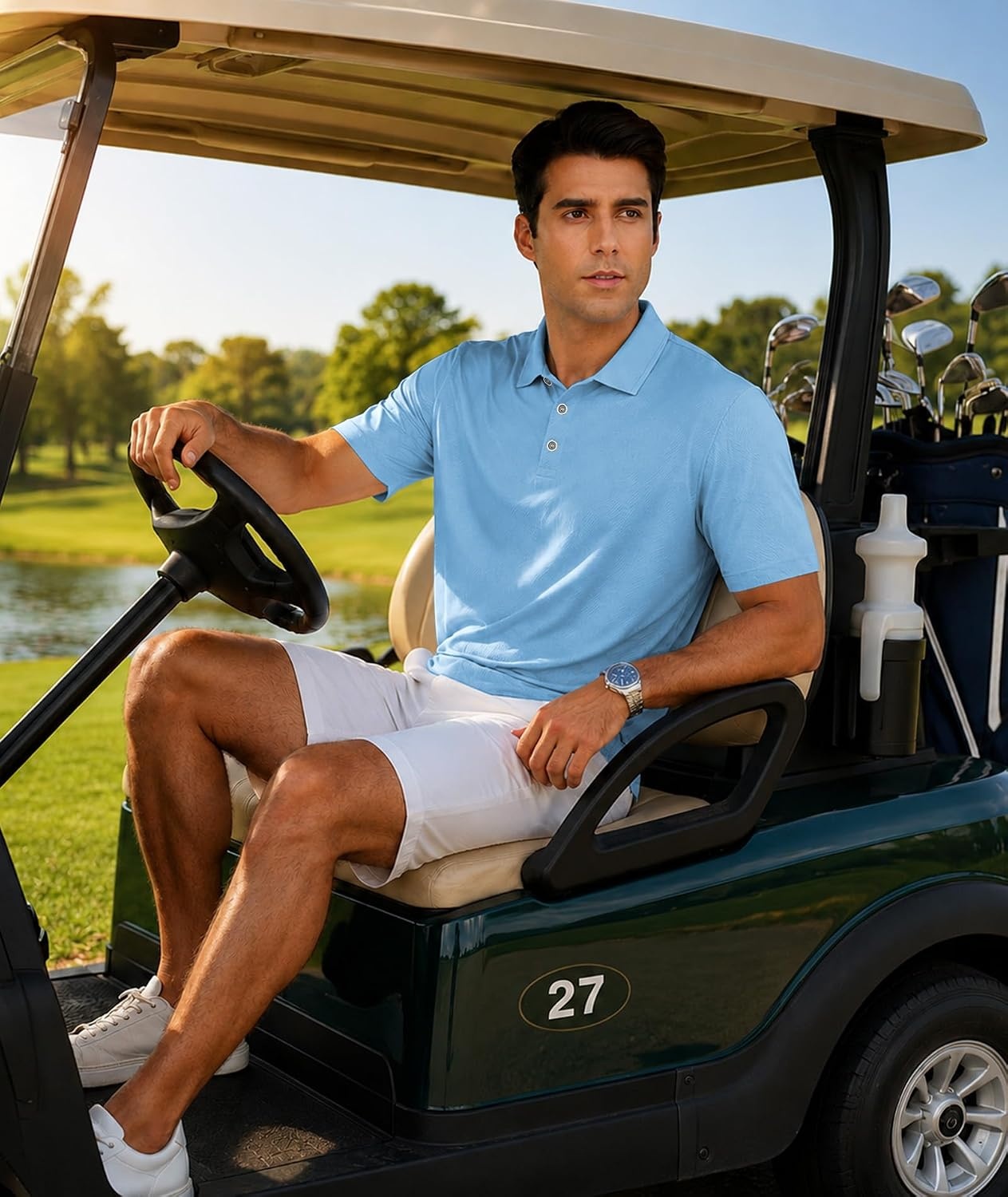 image:imageZITY 3 Pack Polo Shirts for Men Short Sleeve Daily Casual Performance Golf ShirtsBlackWhiteSky Blue