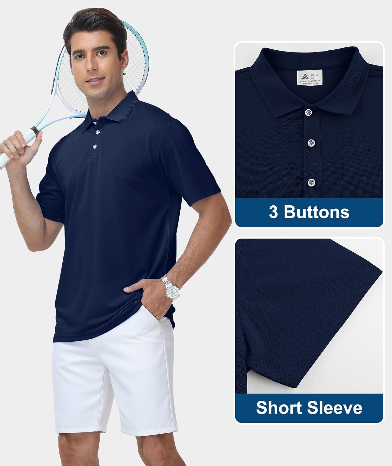 image:imageZITY 3 Pack Polo Shirts for Men Short Sleeve Daily Casual Performance Golf ShirtsNavyGreenSky Blue