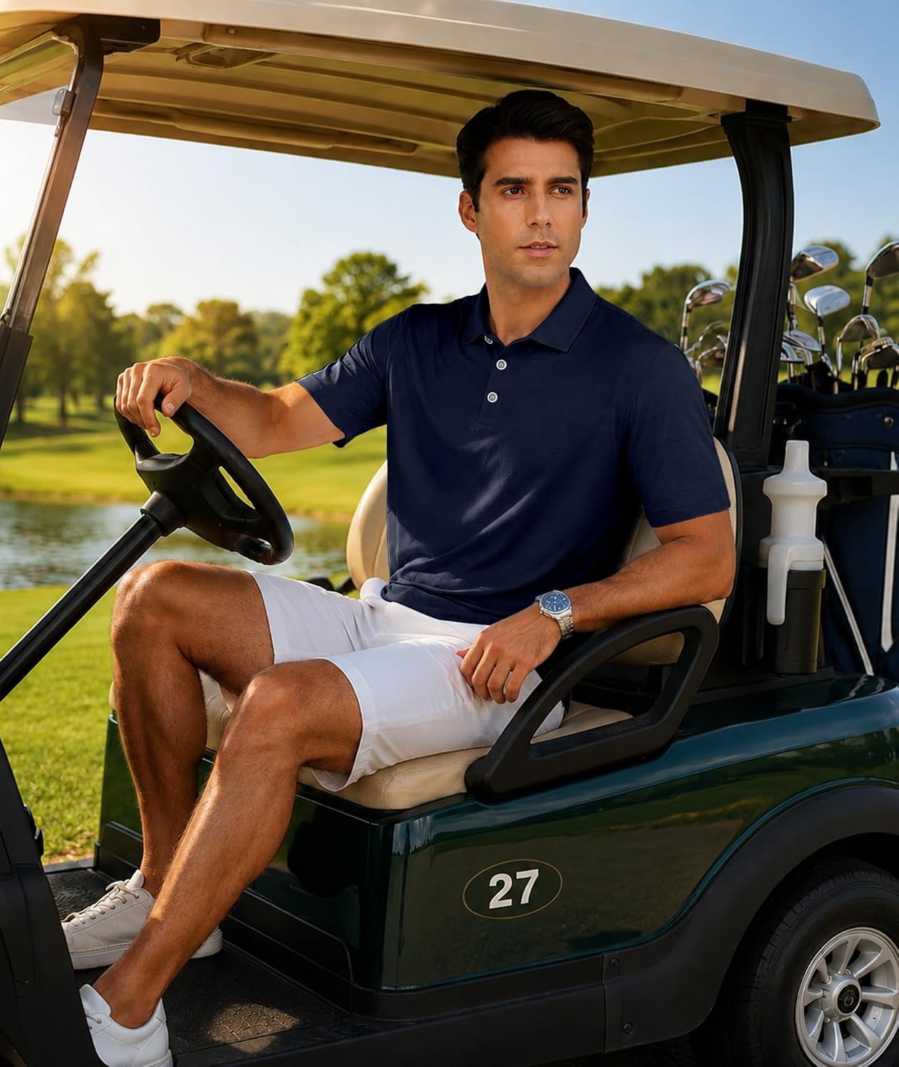 image:imageZITY 3 Pack Polo Shirts for Men Short Sleeve Daily Casual Performance Golf ShirtsNavyGreenSky Blue