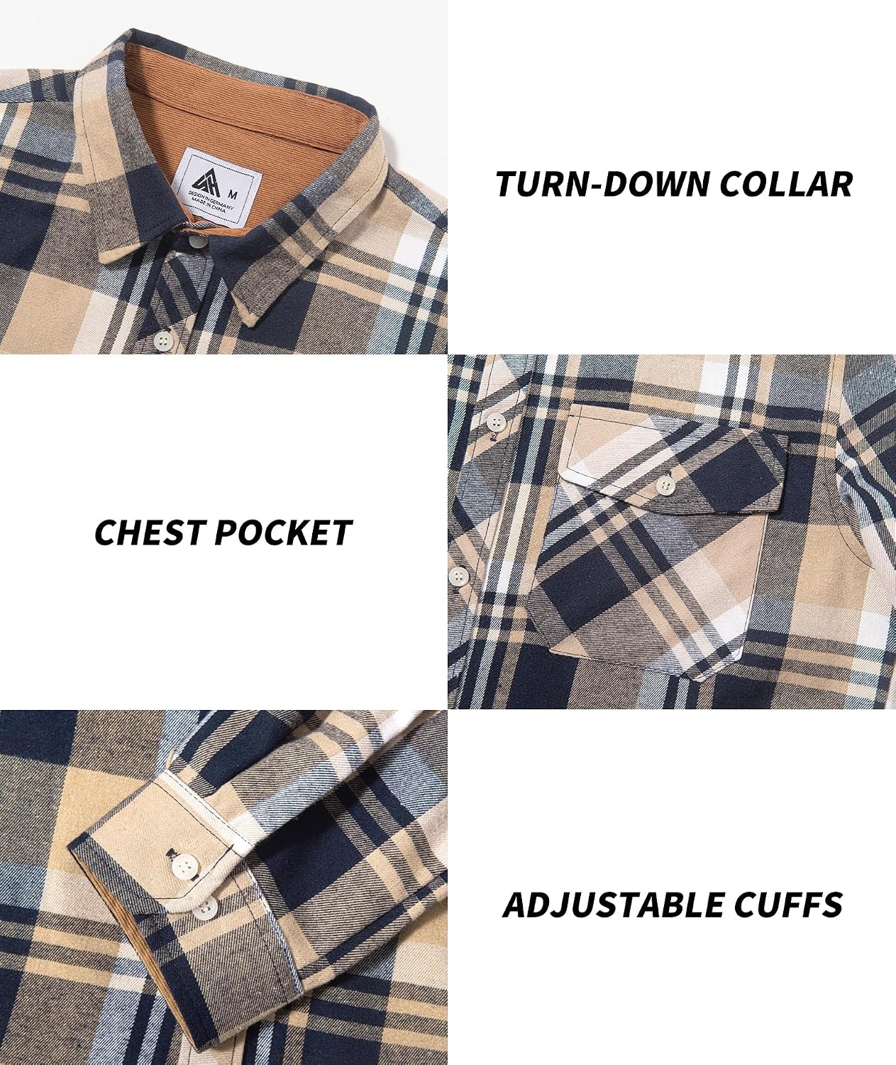image:imageZITY 5 Pack Mens Flannel Shirt Long Sleeve Button Down Plaid ShirtsDark Blue Beigenavy Bluedark Graygreenred