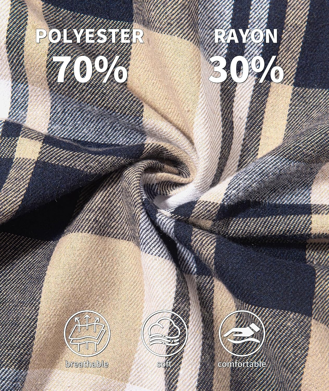 image:imageZITY 5 Pack Mens Flannel Shirt Long Sleeve Button Down Plaid ShirtsDark Blue Beigenavy Bluedark Graygreenred