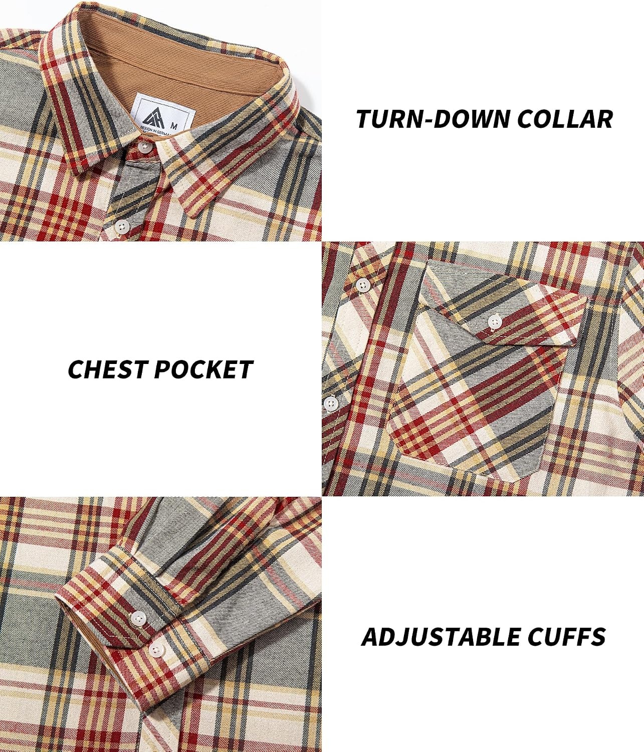 image:imageZITY 5 Pack Mens Flannel Shirt Long Sleeve Button Down Plaid ShirtsWine Red Ricenavy Bluelight Gray Gridnavy Blue Yellowdark Blue Beige