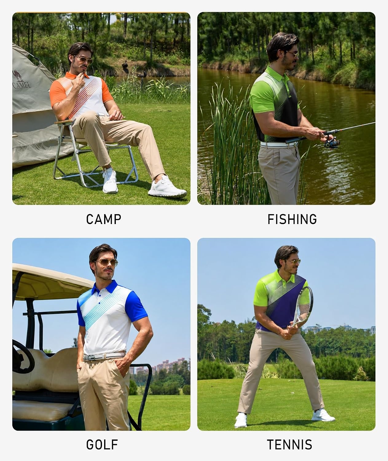 image:imageZITY 5 Pack Mens Golf Shirt Short Sleeve UPF 50 Print Patterns Casual PoloLemongreen Whiteblue Orange Blue Blackorange