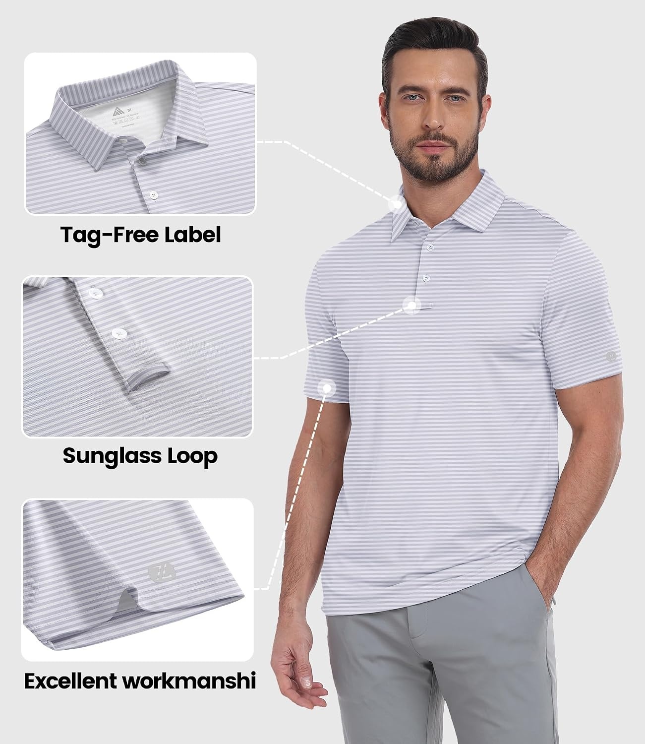 image:imageZITY 5 Pack Mens Golf Striped Polo Shirts Short Sleeve UPF 50 Moisture Wicking Athletic Daily Casual Collared ShirtSetg