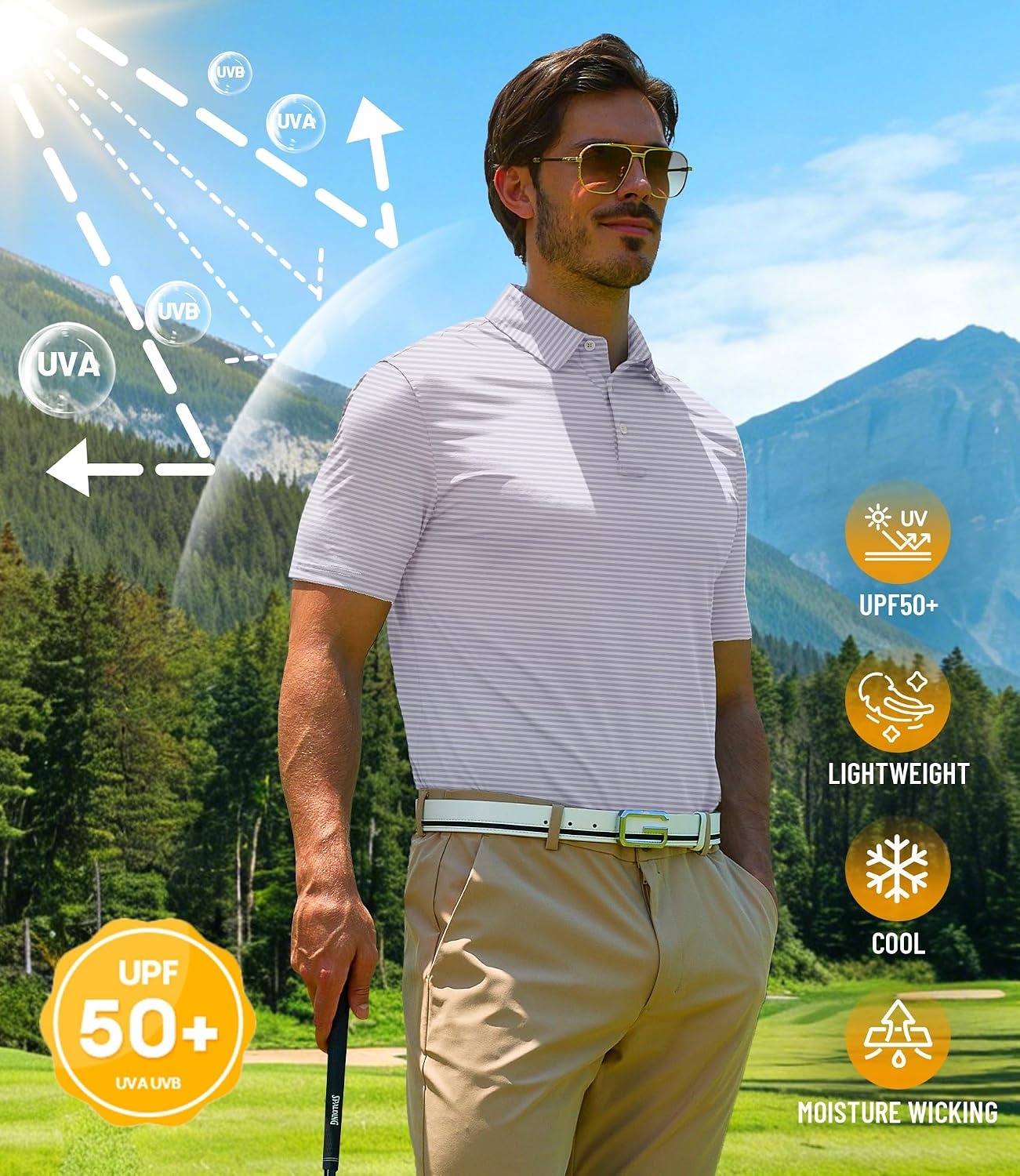 image:imageZITY 5 Pack Mens Golf Striped Polo Shirts Short Sleeve UPF 50 Moisture Wicking Athletic Daily Casual Collared ShirtSetg