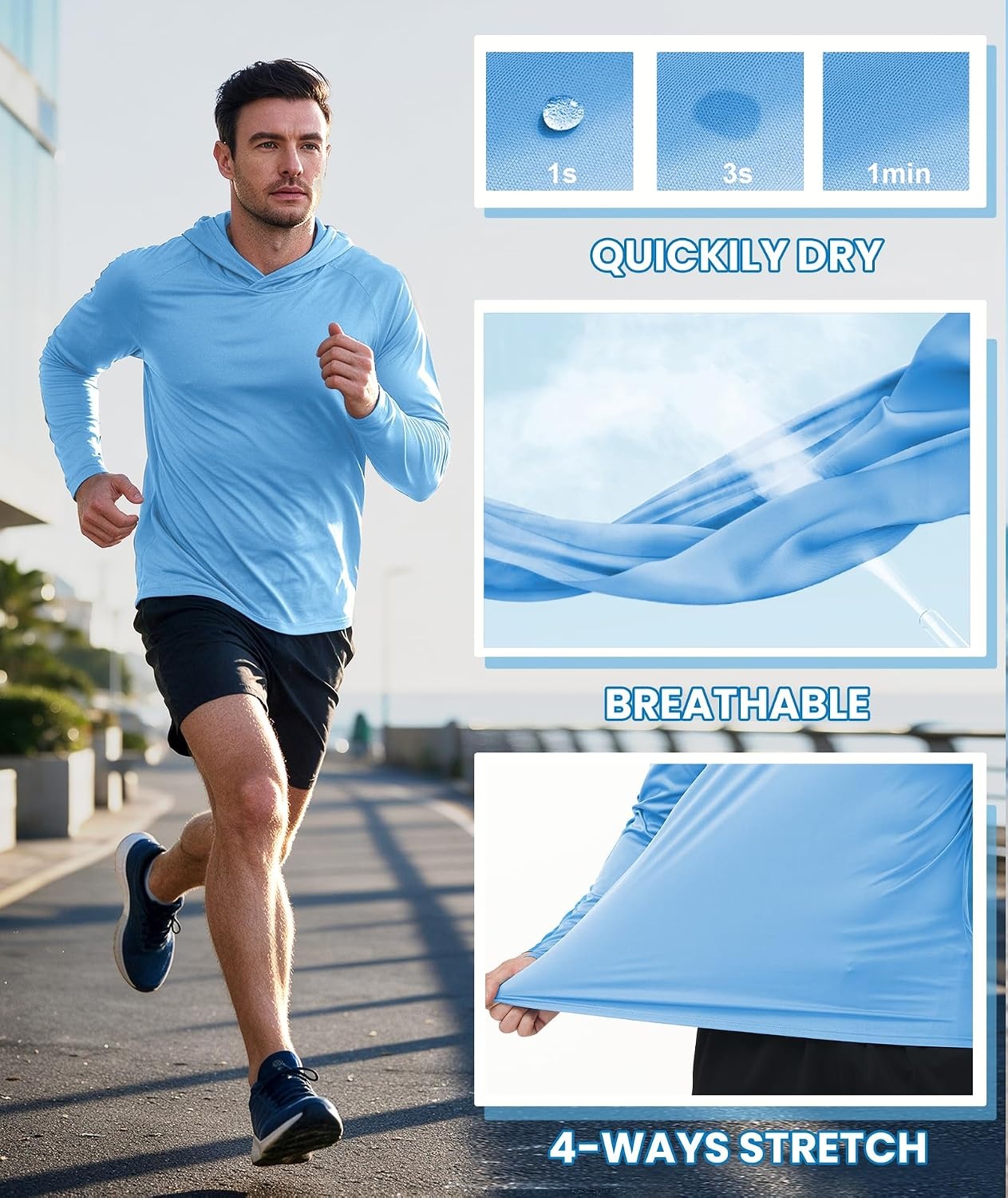 image:imageZITY 5 Pack Mens Sun Protection Long Sleeve Hoodie UPF 50 Fish Sweatshirt2 LightblueWhite2 Light Gray