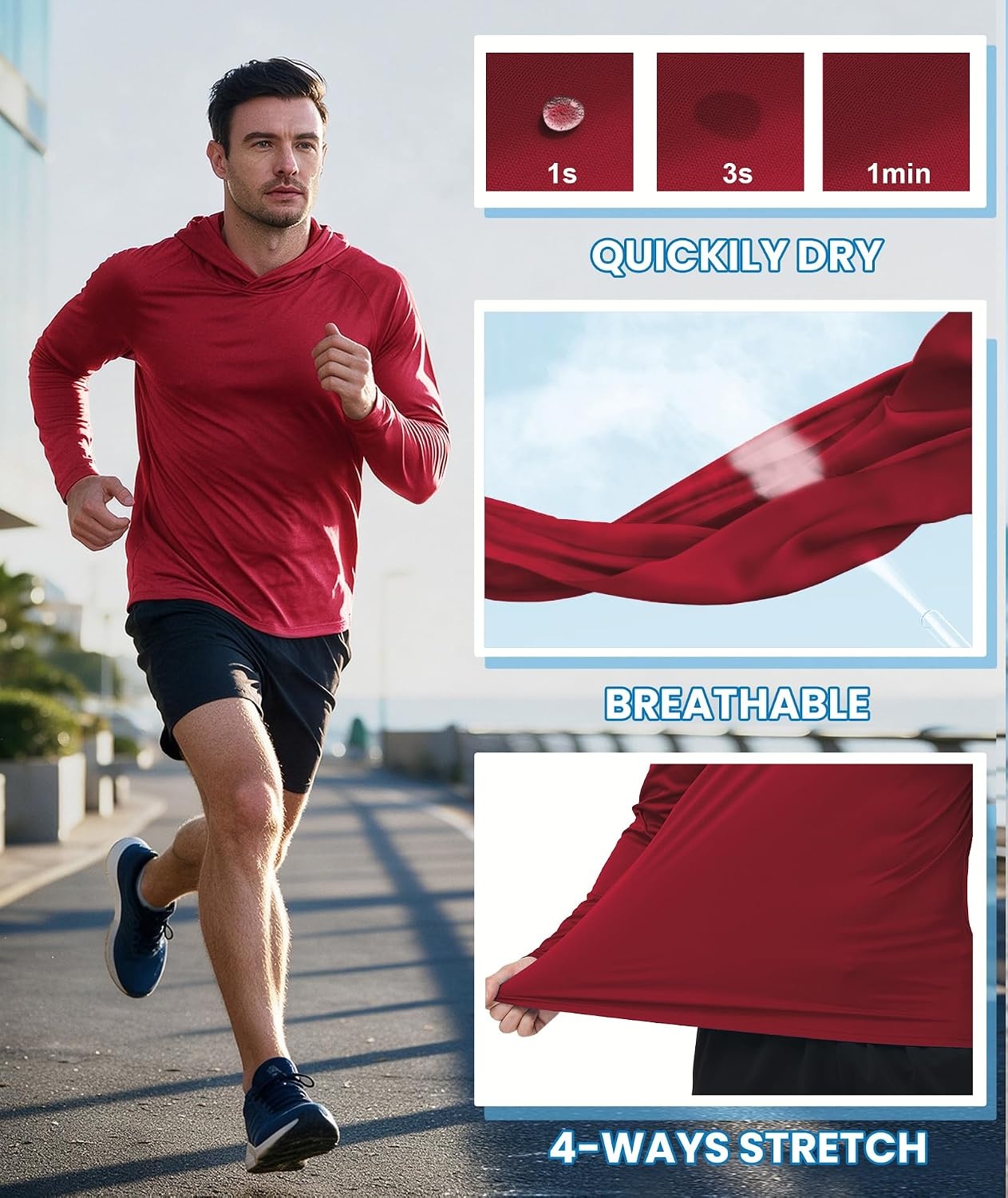 image:imageZITY 5 Pack Mens Sun Protection Long Sleeve Hoodie UPF 50 Fish SweatshirtDarkgrayDarkblueWhiteRedBlack
