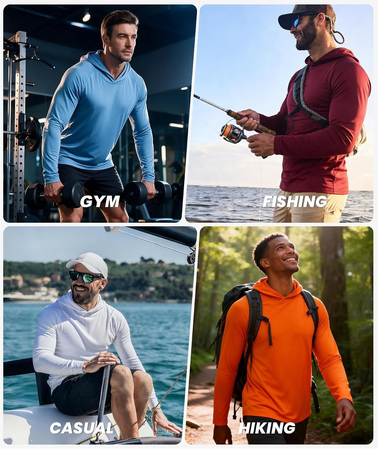 image:imageZITY 5 Pack Mens Sun Protection Long Sleeve Hoodie UPF 50 Fish SweatshirtLightblueWhiteLightgrayAzureDarkblue