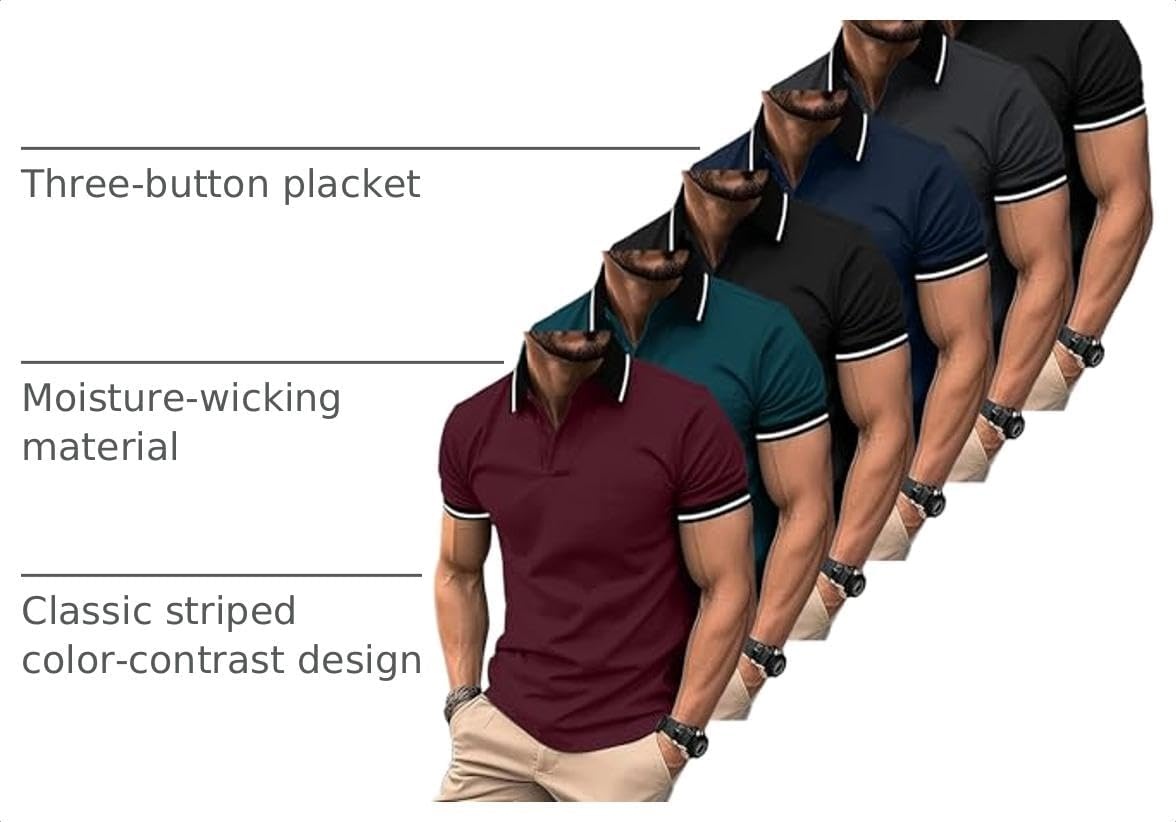 image:imageZITY 6 Pack Men Polo Shirts Short Sleeve Athletic Golf Polos with PocketSix Black Grey Navy Black Duckblue Winered