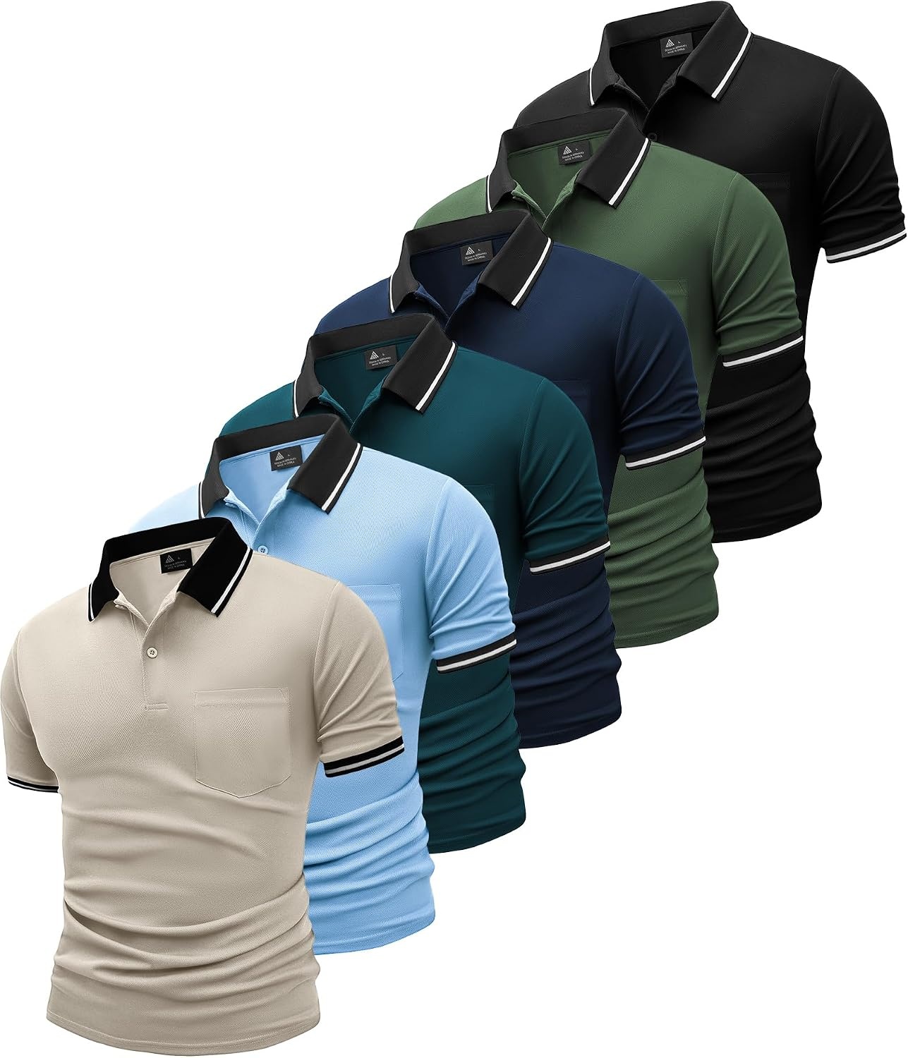 image:imageZITY 6 Pack Men Polo Shirts Short Sleeve Athletic Golf Polos with PocketSix Blue Beige Darkblue Navy Green Black