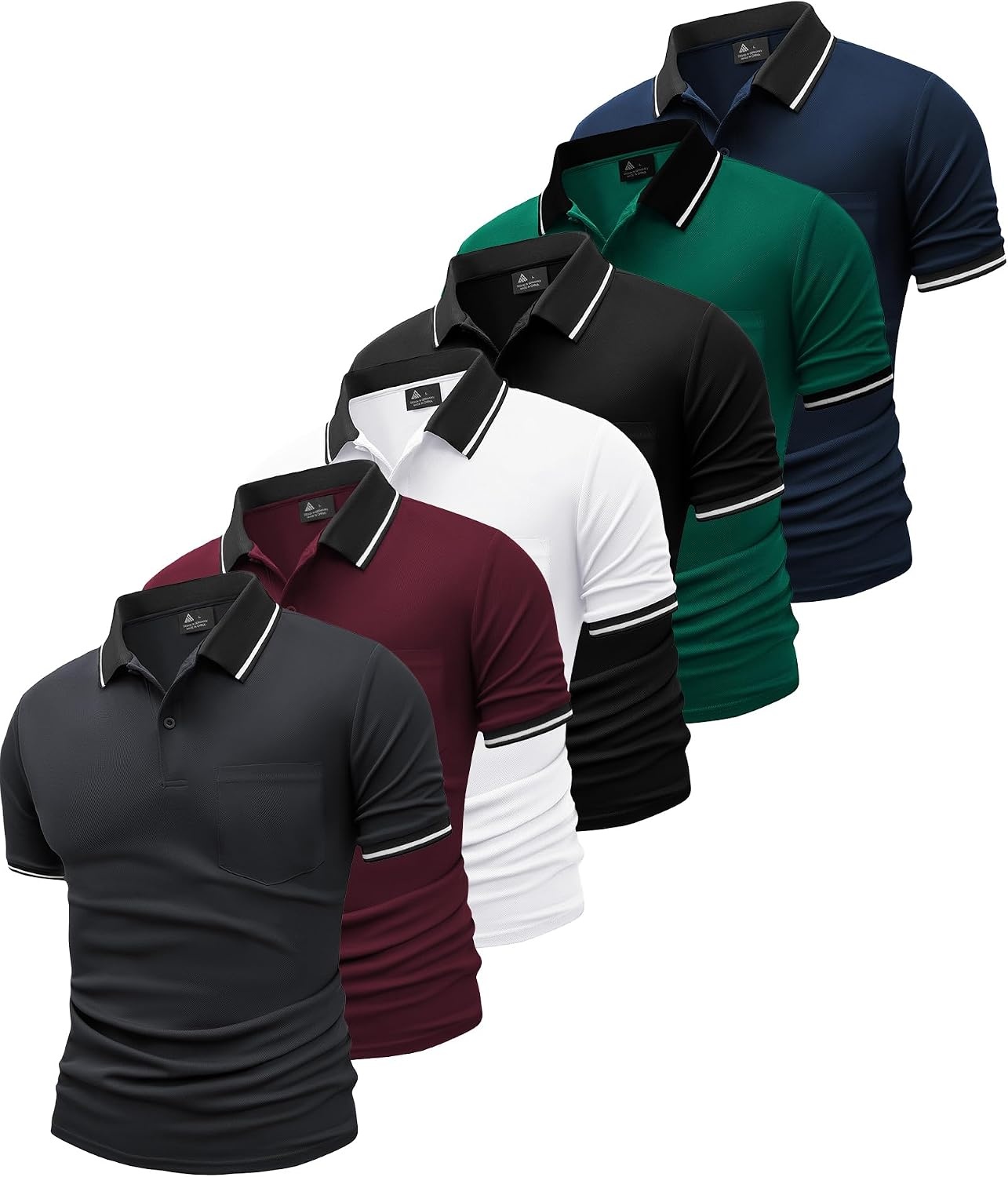 image:imageZITY 6 Pack Men Polo Shirts Short Sleeve Athletic Golf Polos with PocketSix Darkgray Winered White Black Green Navy