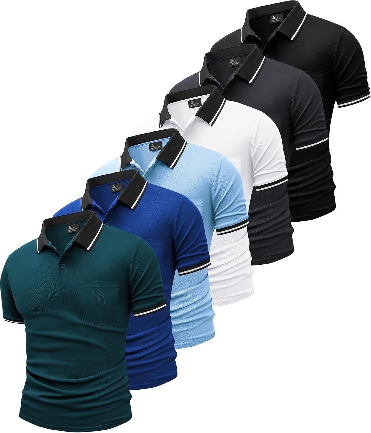 image:imageZITY 6 Pack Men Polo Shirts Short Sleeve Athletic Golf Polos with PocketSix Sapphireblue Duckblue Blue White Dark Gray Black