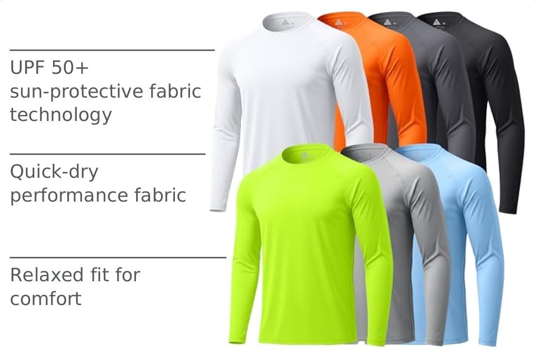 image:imageZITY 7 Pack Long Sleeve Shirts for Mens UPF 50 Fast Dry7packlightblueNeongreenOrangeLightgrayDarkgrayBlackWhite