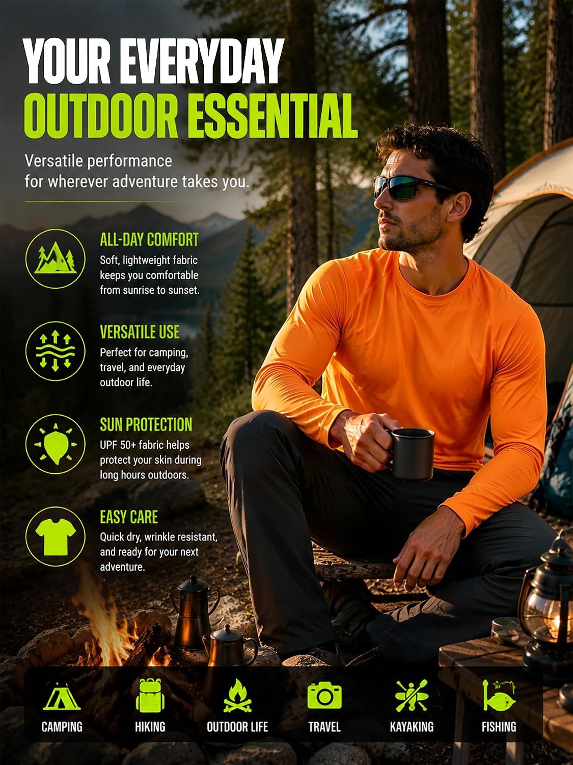 image:imageZITY 7 Pack Long Sleeve Shirts for Mens UPF 50 Fast Dry7packneonorangeHunterorange