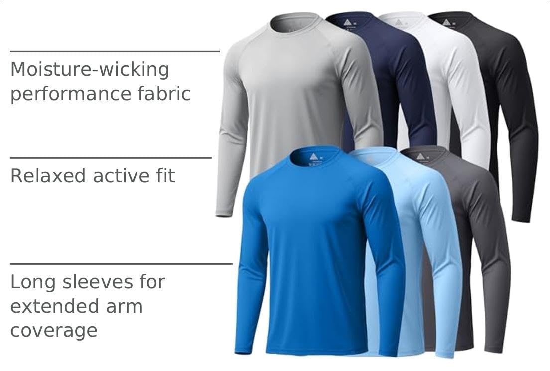 image:imageZITY 7 Pack Long Sleeve Shirts for Mens UPF 50 Fast Dry7packroyalblueLightgrayDarkgrayLightblueDarkblueWhiteBlack