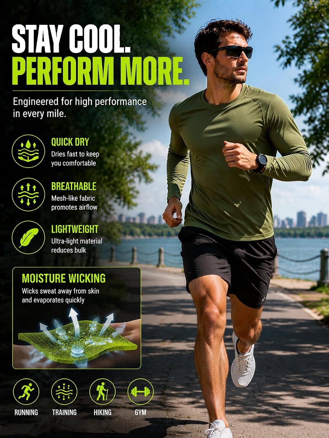 image:imageZITY 7 Pack Long Sleeve Shirts for Mens UPF 50 Fast Dry8packarmygreen2Lightblue2White2Black2
