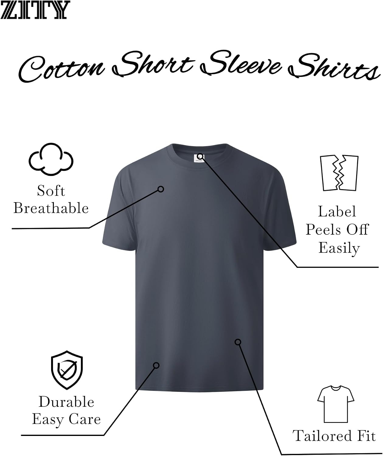 image:imageZITY 7 Pack Mens Cotton T Shirts Short Sleeve Tshirts for Men Crew Neck Basic Tee Summer Casual Shirts Multipack7 Packdark Teal Blue Grey Green Navy Wine Red Black White