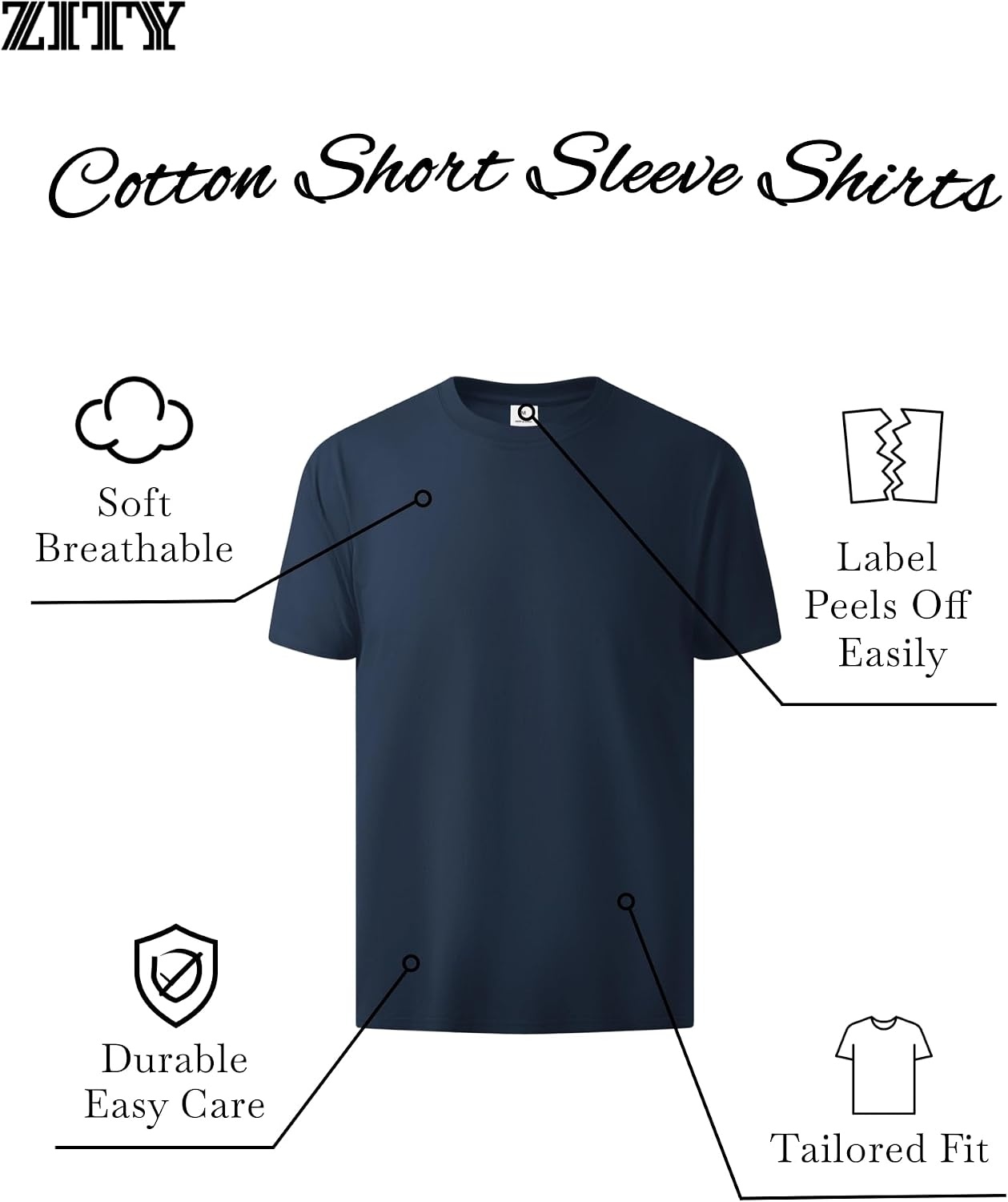 image:imageZITY 7 Pack Mens Cotton T Shirts Short Sleeve Tshirts for Men Crew Neck Basic Tee Summer Casual Shirts Multipack7 Packsky Blue Black Green Navy Dark Grey Light Grey White