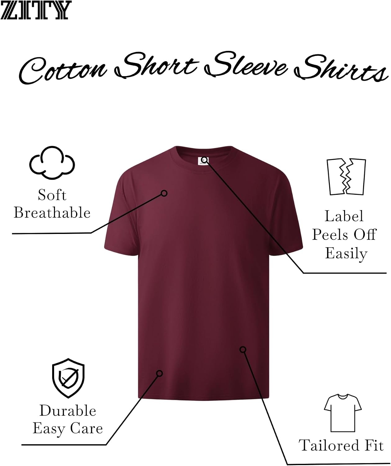 image:imageZITY 7 Pack Mens Cotton T Shirts Short Sleeve Tshirts for Men Crew Neck Basic Tee Summer Casual Shirts Multipack7 Packwine Red Blue Green Black Dark Grey Light Grey Dark Teal Blue