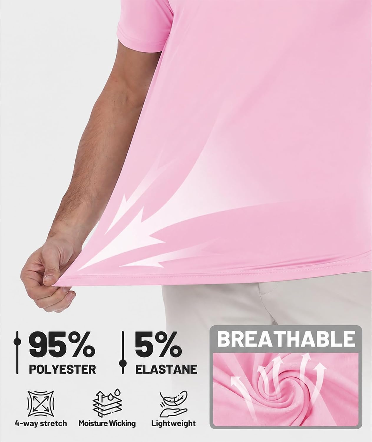 image:imageZITY Golf Shirts for Men Short Sleeve Moisture Wicking Solid Performance Designed Print Collared Casual Polo ShirtPink