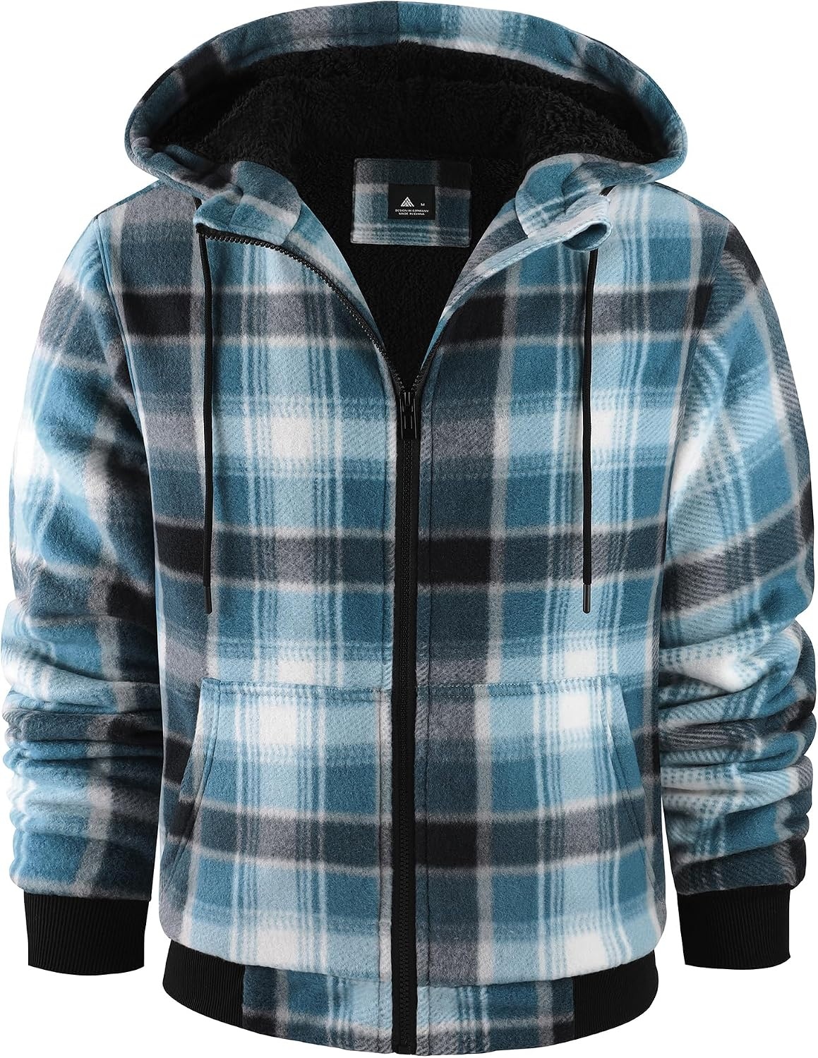 image:imageZITY Hoodies for Men Flannel Fleece Sweatshirt Sherpa Lined Plaid JacketLightblue