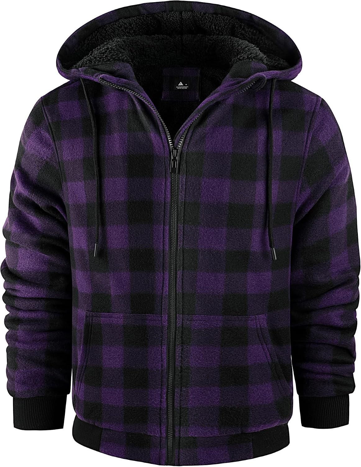 image:imageZITY Hoodies for Men Flannel Fleece Sweatshirt Sherpa Lined Plaid JacketPurple