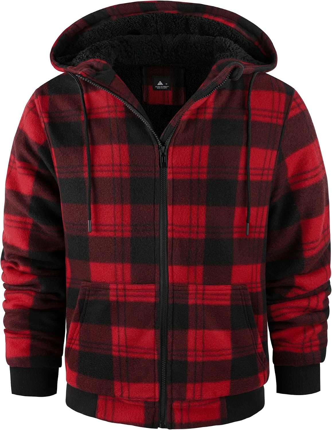 image:imageZITY Hoodies for Men Flannel Fleece Sweatshirt Sherpa Lined Plaid JacketRed