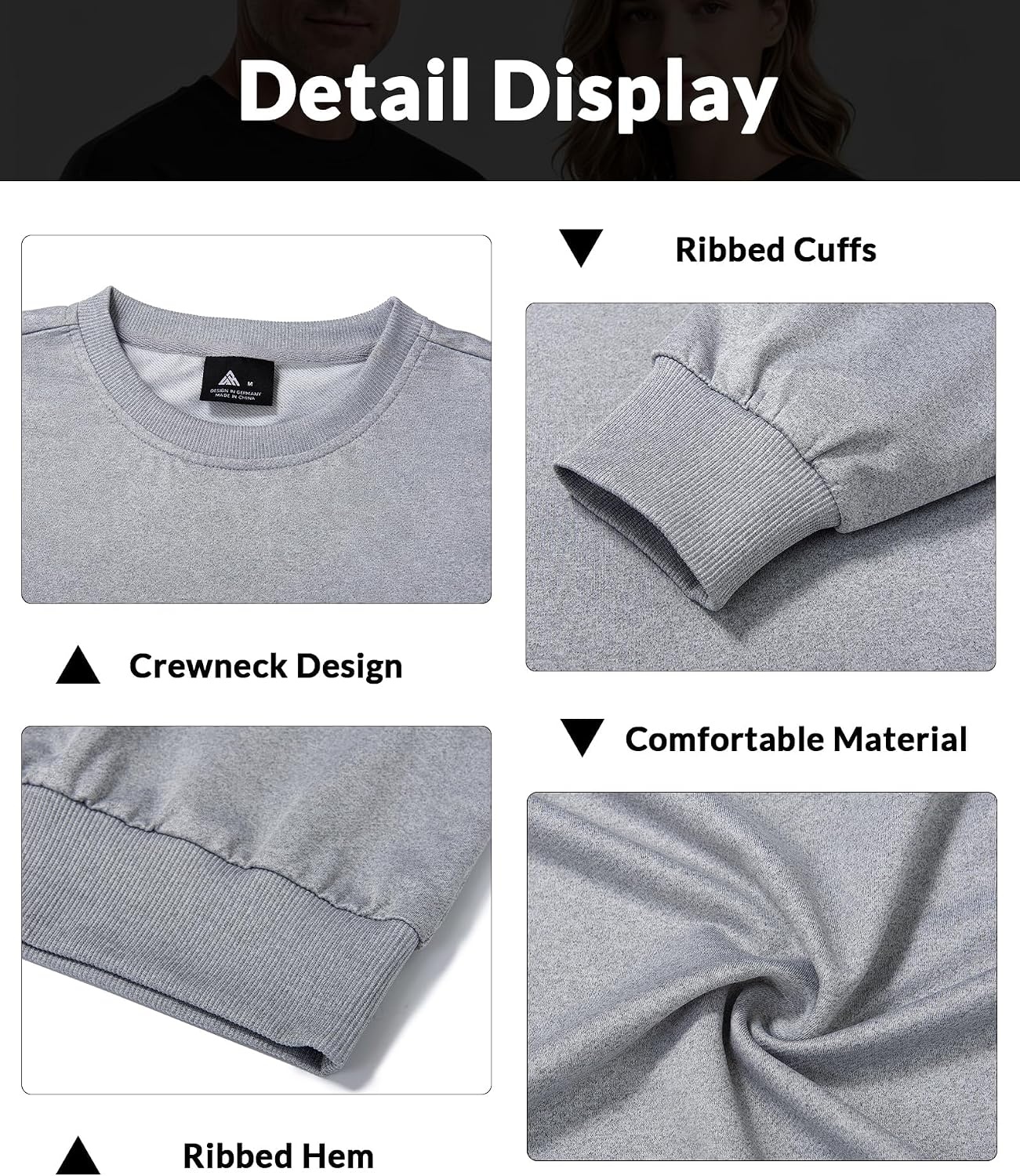 image:imageZITY Mens Athletic Crewneck Sweatshirt Classic Versatile Lightweight Long Sleeve Sweatshirts for Men Sport Gray2XL