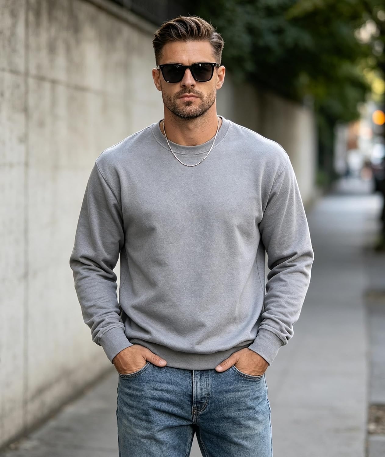 image:imageZITY Mens Athletic Crewneck Sweatshirt Classic Versatile Lightweight Long Sleeve Sweatshirts for Men Sport Gray2XL