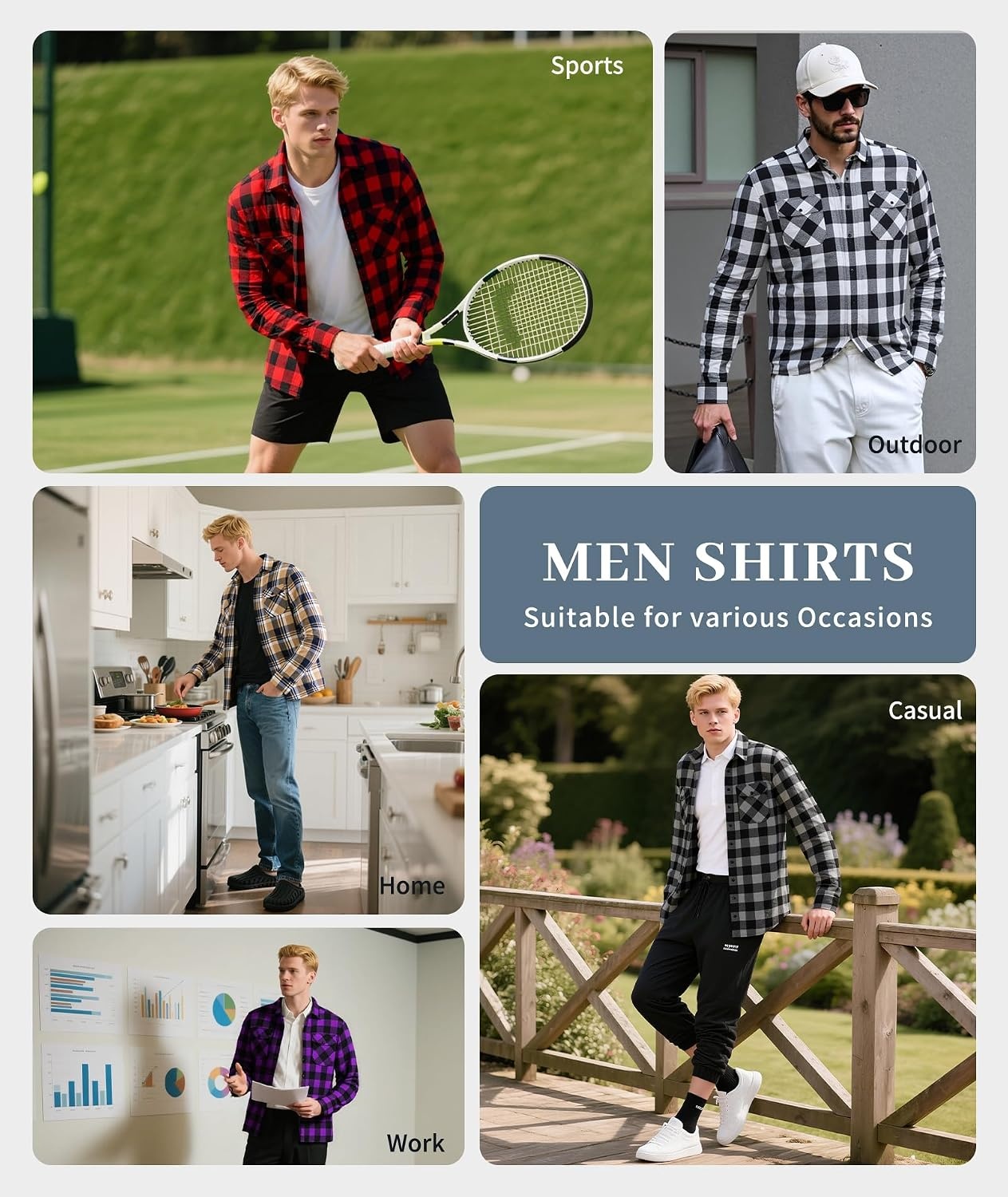 image:imageZITY Mens Flannel Plaid Shirts Button Down Long Sleeve with PocketOne Dark Grey