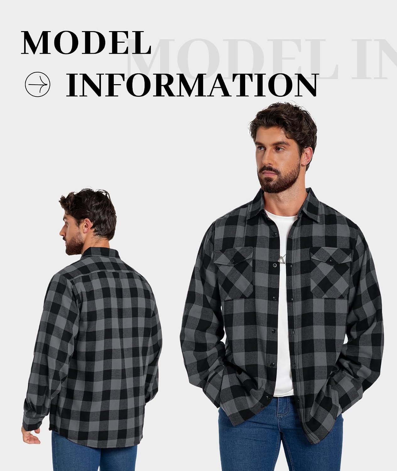 image:imageZITY Mens Flannel Plaid Shirts Button Down Long Sleeve with PocketOne Dark Grey
