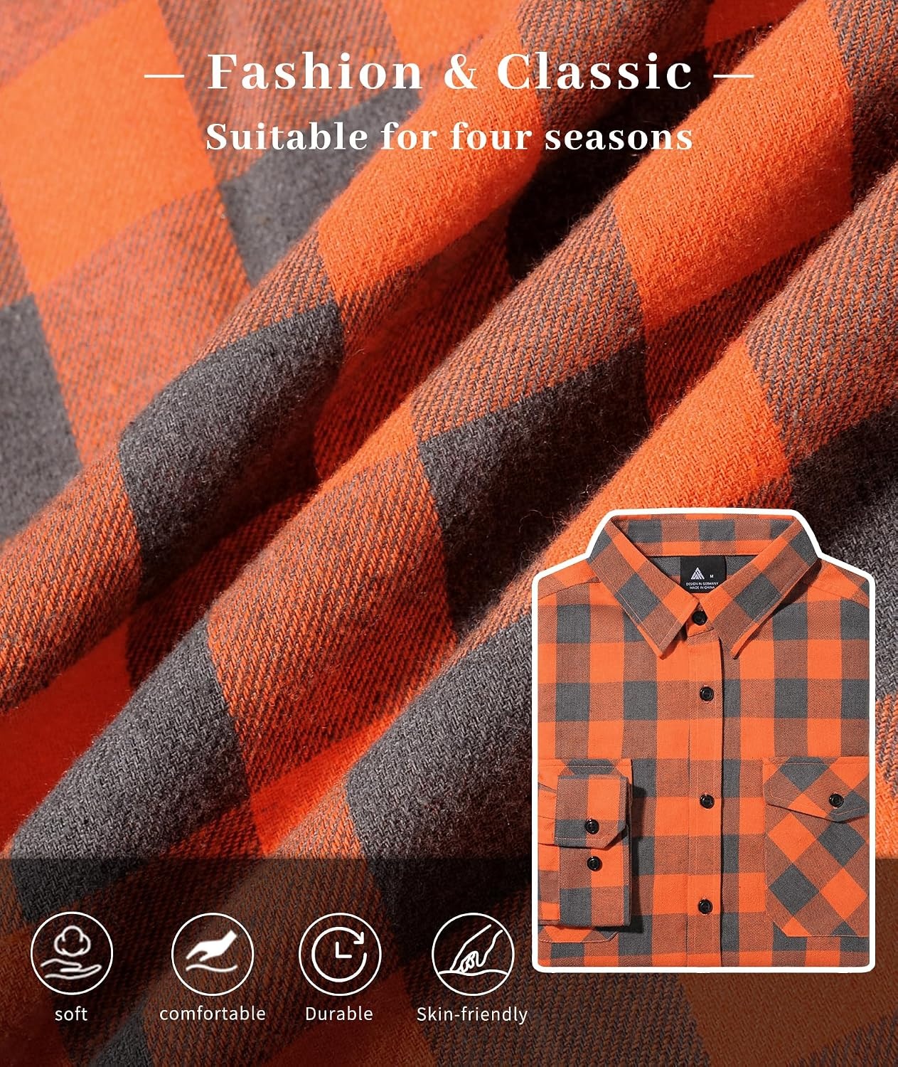 image:imageZITY Mens Flannel Plaid Shirts Button Down Long Sleeve with PocketOne Orange