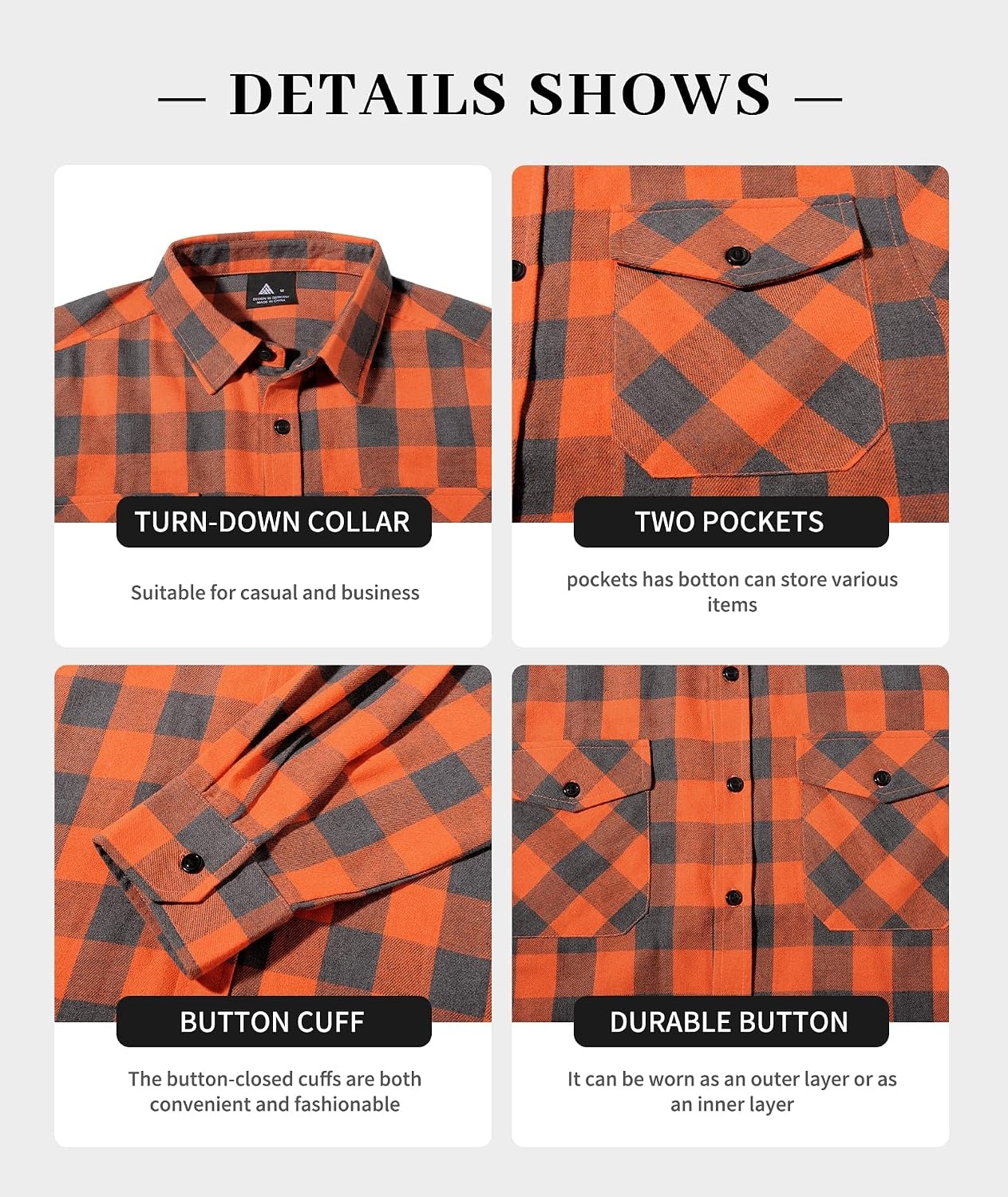 image:imageZITY Mens Flannel Plaid Shirts Button Down Long Sleeve with PocketOne Orange