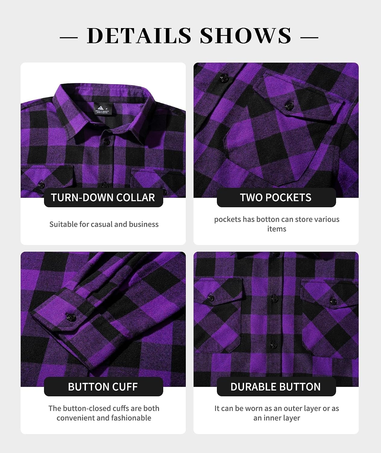 image:imageZITY Mens Flannel Plaid Shirts Button Down Long Sleeve with PocketOne Purple