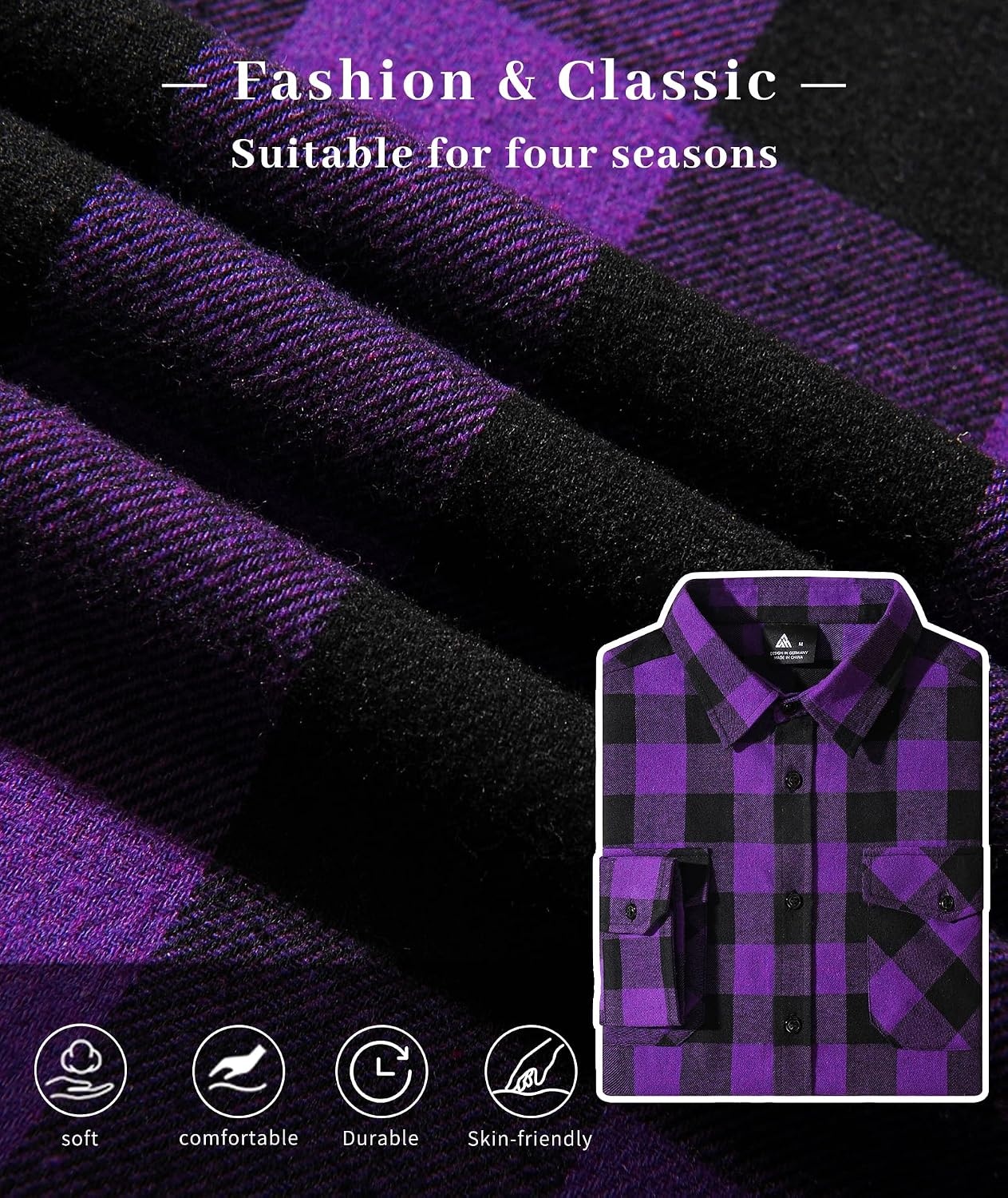 image:imageZITY Mens Flannel Plaid Shirts Button Down Long Sleeve with PocketOne Purple