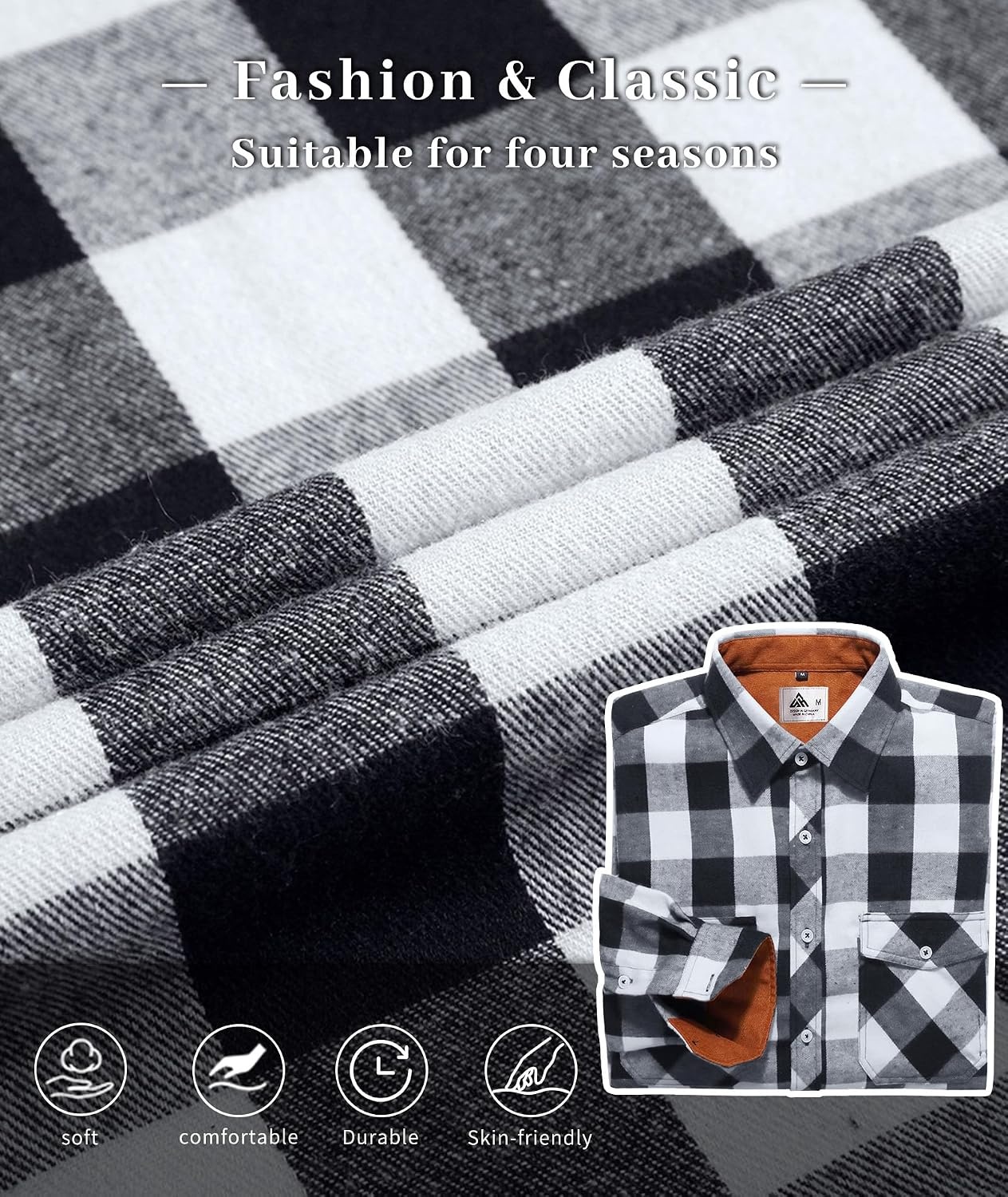image:imageZITY Mens Flannel Plaid Shirts Button Down Long Sleeve with PocketY One Blackwhite