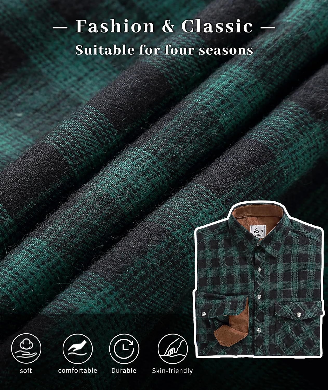 image:imageZITY Mens Flannel Plaid Shirts Button Down Long Sleeve with PocketY One Greenblack