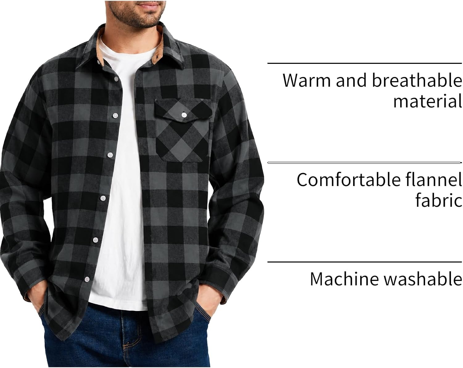 image:imageZITY Mens Flannel Shirt Plaid Button Down Shirts Long Sleeve CasualDark Gray