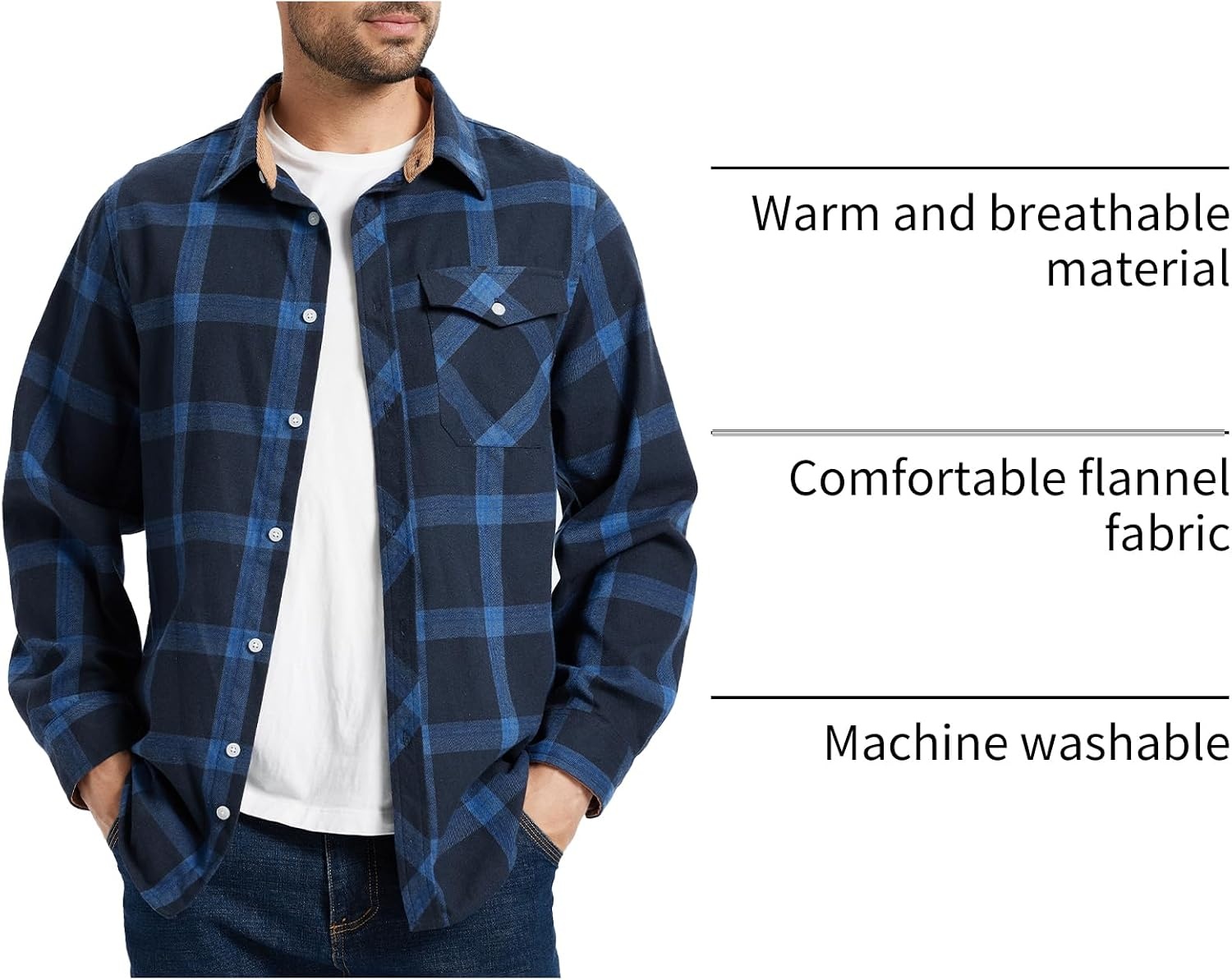 image:imageZITY Mens Flannel Shirt Plaid Button Down Shirts Long Sleeve CasualNavy Blue