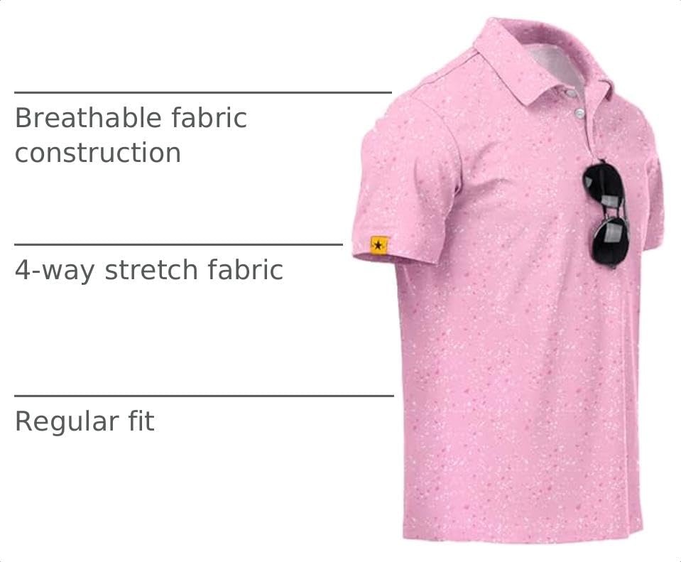 image:imageZITY Mens Golf Polo Shirts Short Sleeve UPF 50 Moisture Wicking TshirtPink White