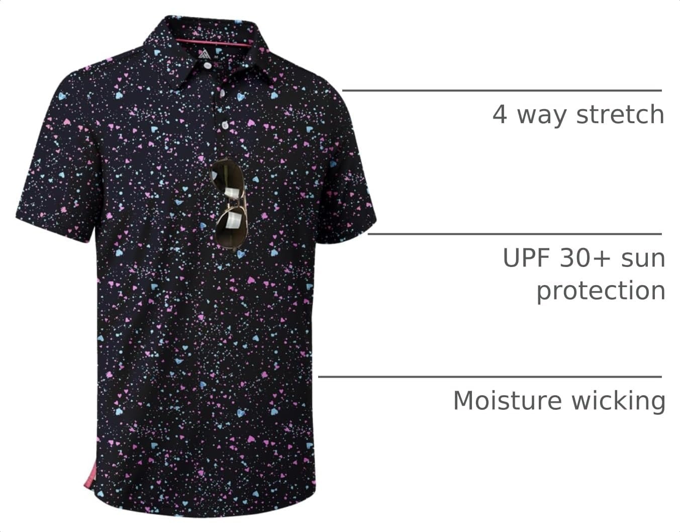 image:imageZITY Mens Golf Shirt Short Sleeve UPF 50 Athletic Casual Collared PoloBlack Painting