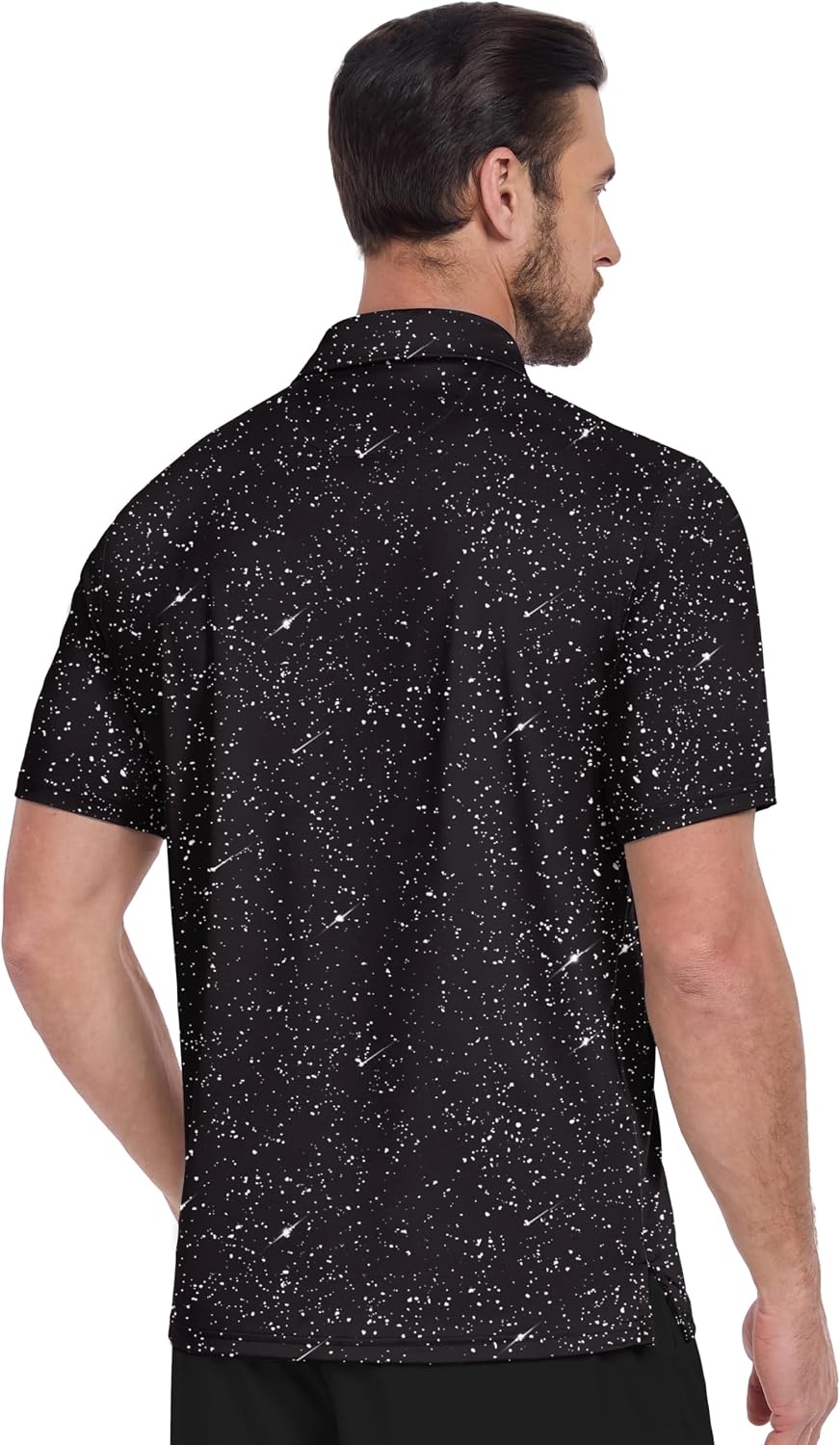 image:imageZITY Mens Golf Shirt Short Sleeve UPF 50 Athletic Casual Collared PoloBlack White Dots