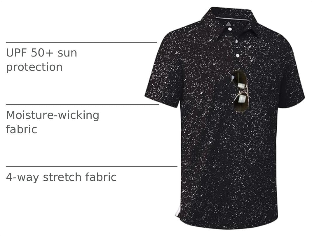 image:imageZITY Mens Golf Shirt Short Sleeve UPF 50 Athletic Casual Collared PoloBlack White Dots