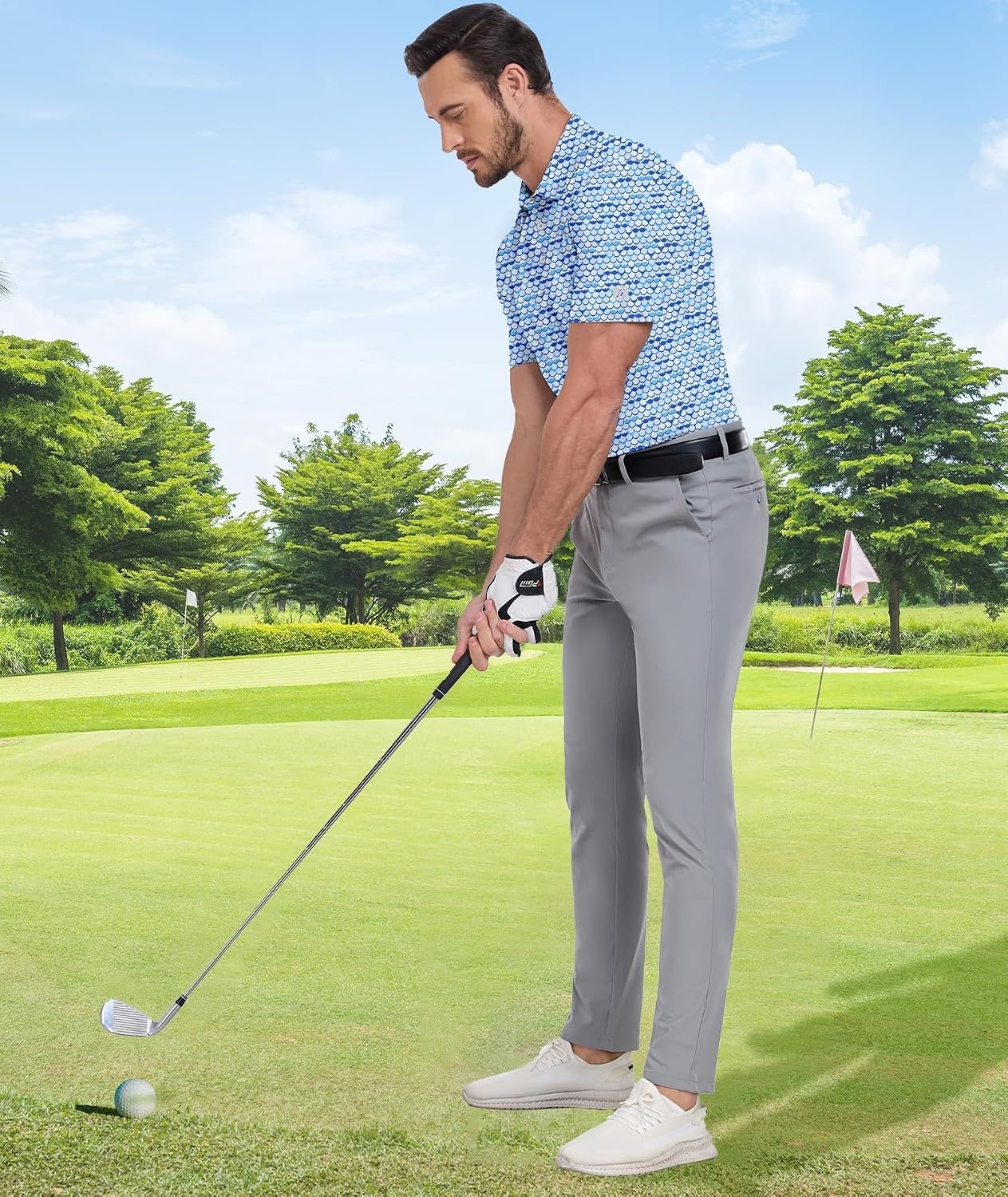 image:imageZITY Mens Golf Shirt Short Sleeve UPF 50 Athletic Casual Collared PoloBlue White