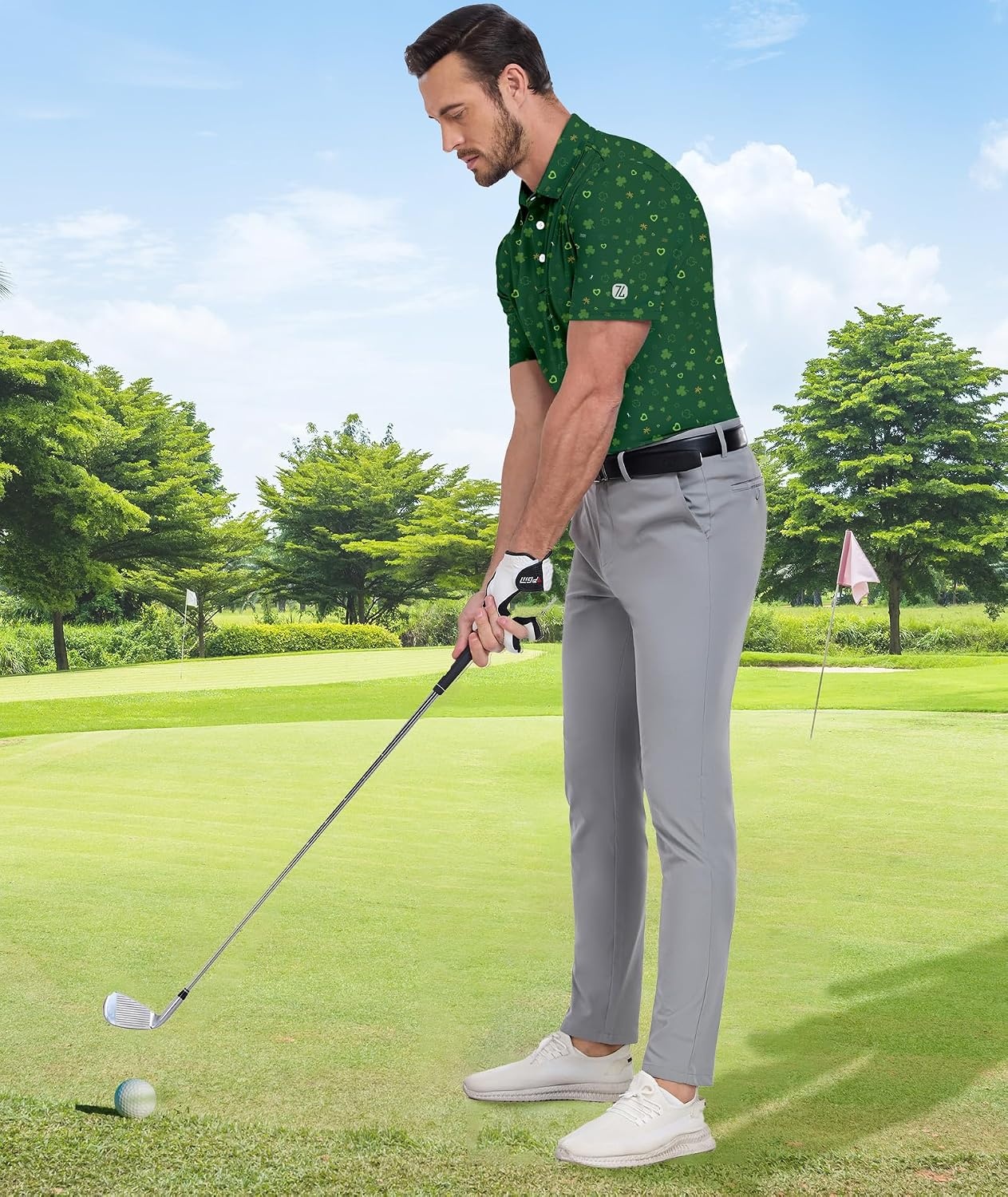 image:imageZITY Mens Golf Shirt Short Sleeve UPF 50 Athletic Casual Collared PoloBright Green