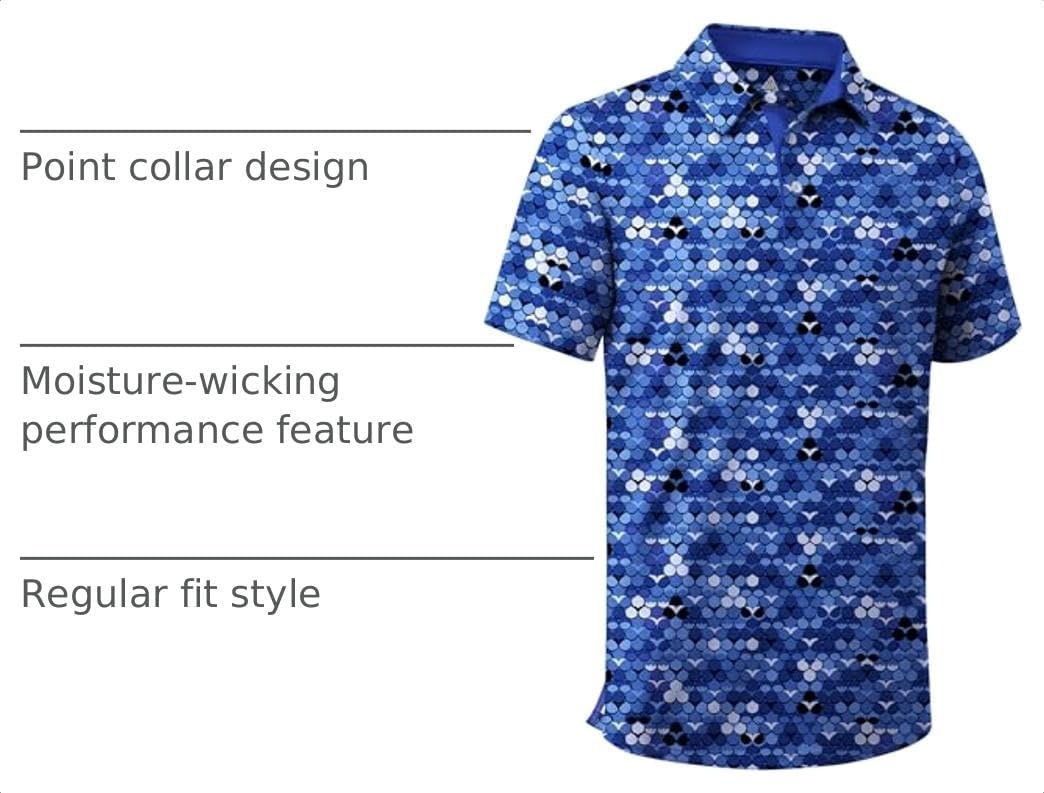 image:imageZITY Mens Golf Shirt Short Sleeve UPF 50 Athletic Casual Collared PoloDeep Blue Light Grey