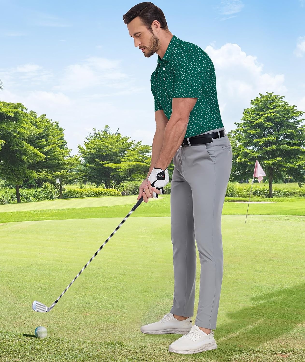 image:imageZITY Mens Golf Shirt Short Sleeve UPF 50 Athletic Casual Collared PoloGreen Golf