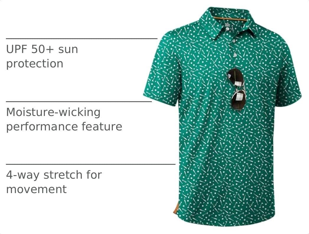 image:imageZITY Mens Golf Shirt Short Sleeve UPF 50 Athletic Casual Collared PoloGreen Golf
